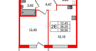 1-к. квартира, 39&nbsp;м²