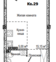 1-к. квартира, 29&nbsp;м²
