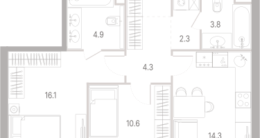2-к. квартира, 59&nbsp;м²