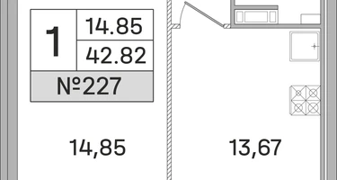 1-к. квартира, 42&nbsp;м²