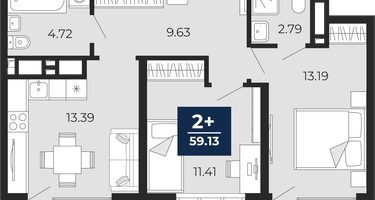 2-к. квартира, 55&nbsp;м²