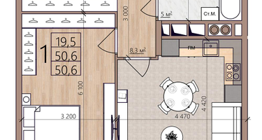 1-к. квартира, 50&nbsp;м²