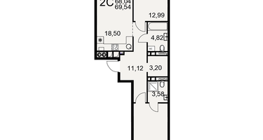 2-к. квартира, 68&nbsp;м²