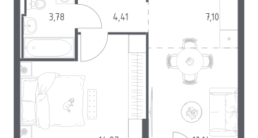 1-к. квартира, 40&nbsp;м²