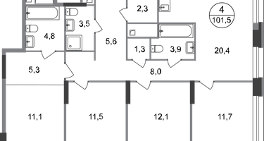 4-к. квартира, 101 м²