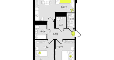 2-к. квартира, 76&nbsp;м²