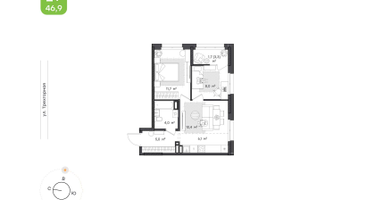 2-к. квартира, 46 м²