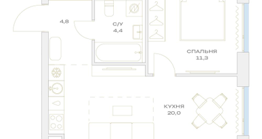 2-к. квартира, 45&nbsp;м²