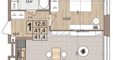 1-к. квартира, 41&nbsp;м²