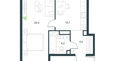 1-к. квартира, 39&nbsp;м²