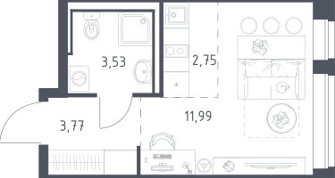 Студия, 22&nbsp;м²