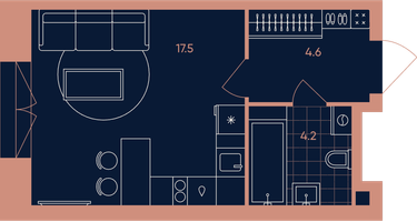 1-к. квартира, 26 м²