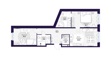 2-к. квартира, 80 м²