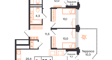 3-к. квартира, 98&nbsp;м²