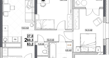 2-к. квартира, 63 м²