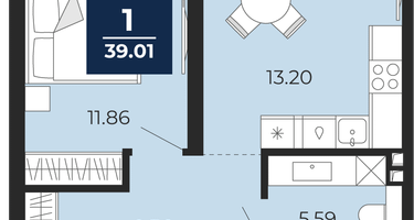 1-к. квартира, 39&nbsp;м²