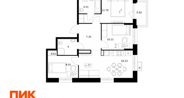 3-к. квартира, 67 м²