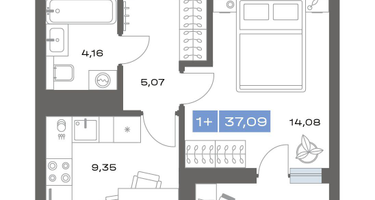 1-к. квартира, 37&nbsp;м²