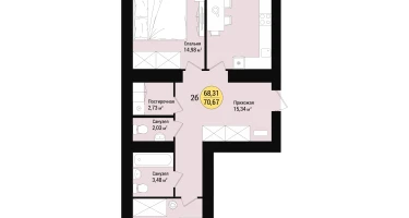 2-к. квартира, 70&nbsp;м²