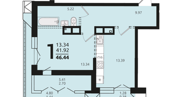 1-к. квартира, 46&nbsp;м²