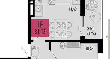 1-к. квартира, 31&nbsp;м²