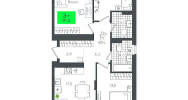 3-к. квартира, 91&nbsp;м²