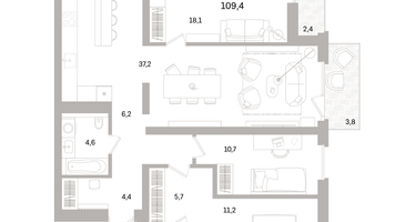 3-к. квартира, 109 м²
