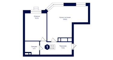 1-к. квартира, 61&nbsp;м²