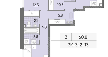 3-к. квартира, 60&nbsp;м²