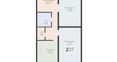 2-к. квартира, 83&nbsp;м²