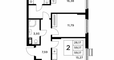2-к. квартира, 59&nbsp;м²