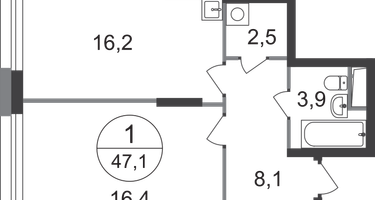 1-к. квартира, 47&nbsp;м²