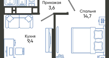 1-к. квартира, 32&nbsp;м²