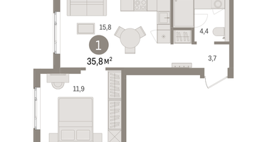1-к. квартира, 35&nbsp;м²