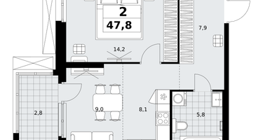 2-к. квартира, 47&nbsp;м²