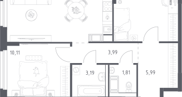 2-к. квартира, 53&nbsp;м²