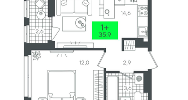 1-к. квартира, 35 м²