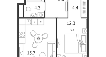 1-к. квартира, 41 м²