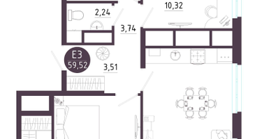 2-к. квартира, 59&nbsp;м²