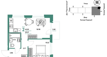 2-к. квартира, 42 м²
