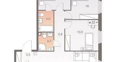 4-к. квартира, 95&nbsp;м²