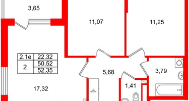 2-к. квартира, 50&nbsp;м²