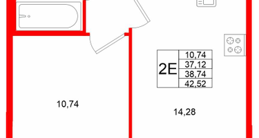 1-к. квартира, 38&nbsp;м²