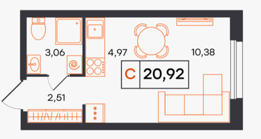 Студия, 21&nbsp;м²