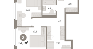 2-к. квартира, 53&nbsp;м²