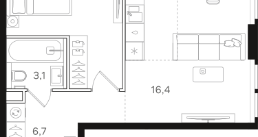 1-к. квартира, 45&nbsp;м²