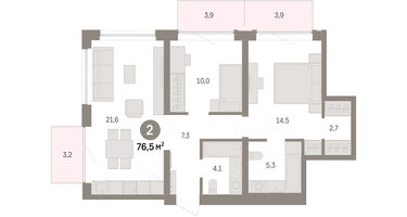 2-к. квартира, 76 м²
