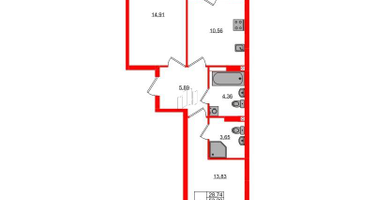2-к. квартира, 54&nbsp;м²