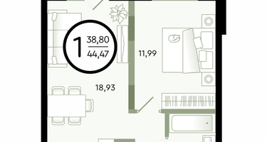 1-к. квартира, 44&nbsp;м²