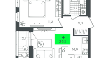 1-к. квартира, 36 м²